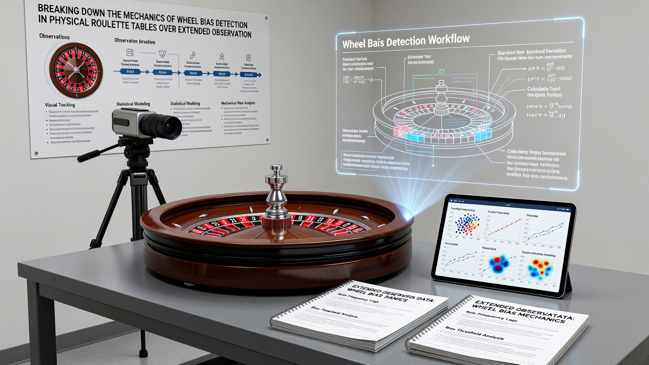 Statistical charts and spin logs used for bias analysis in a casino monitoring room